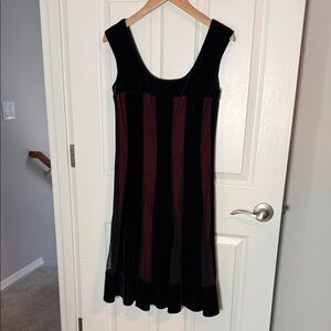 Connected Apparel Black and Red Striped Sleeveless Midi Dress with Scoop Neck